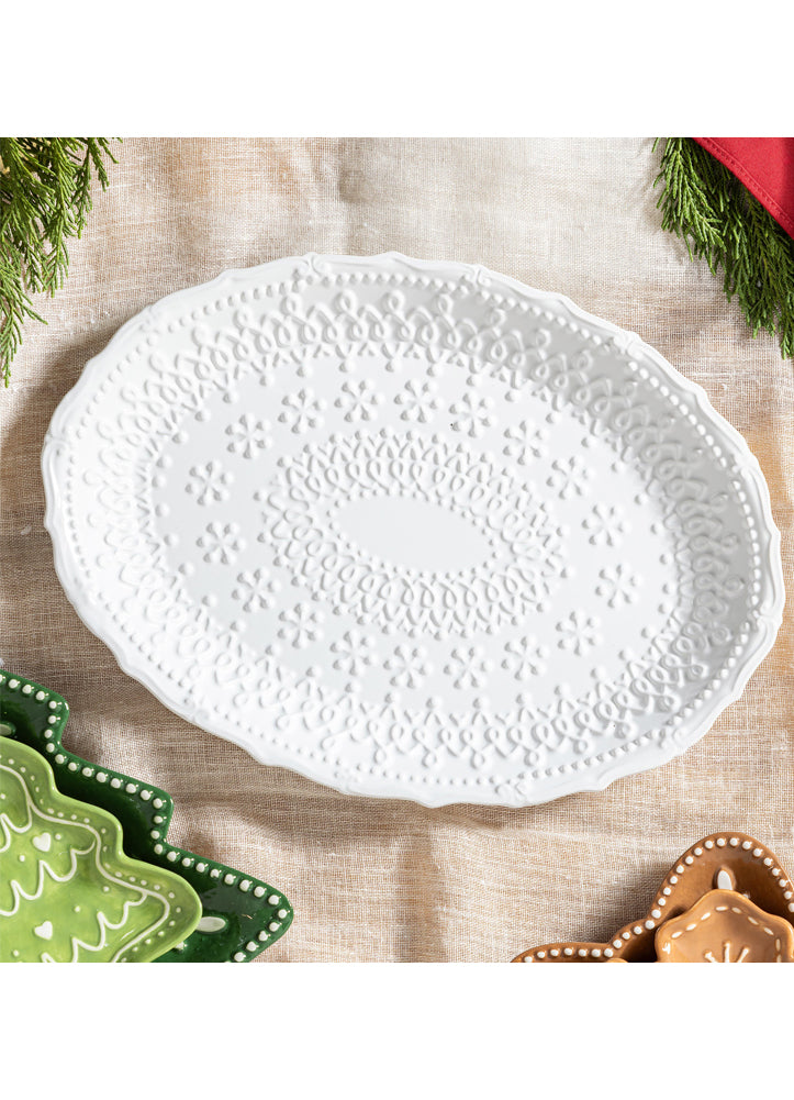 Ceramic Embossed Serving Platter by Evergreen