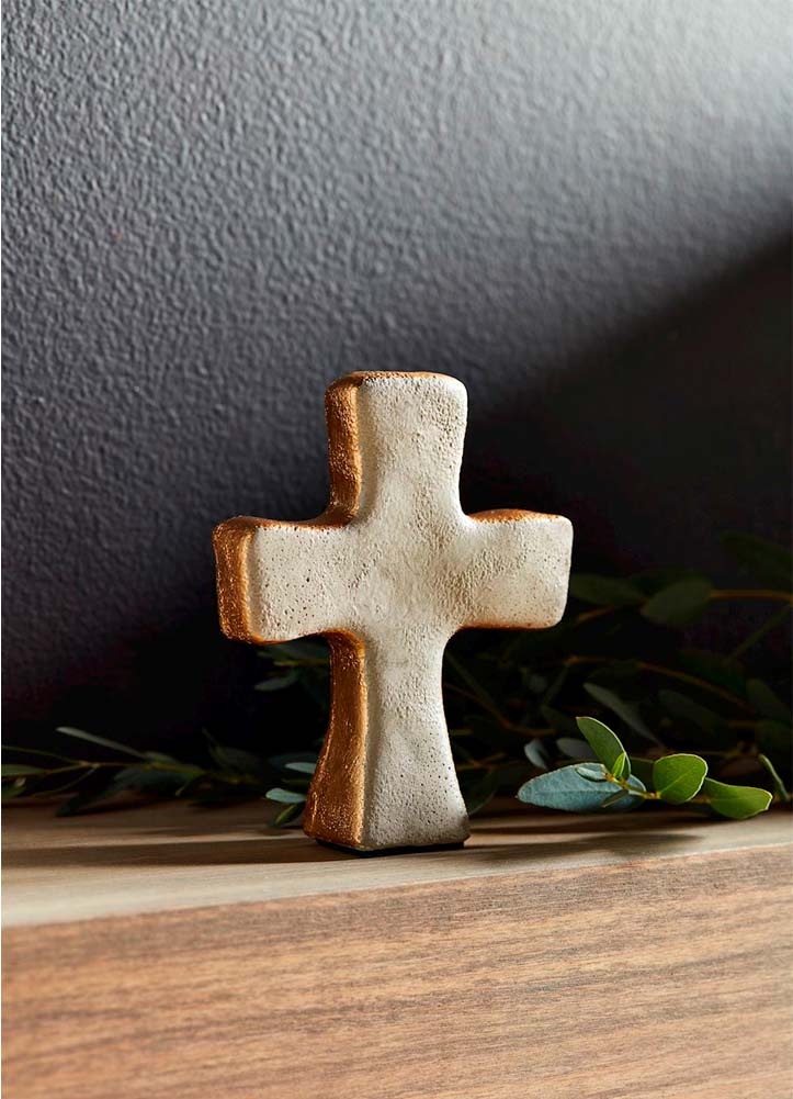 Concrete and Gold Cross Sitter by Mud Pie