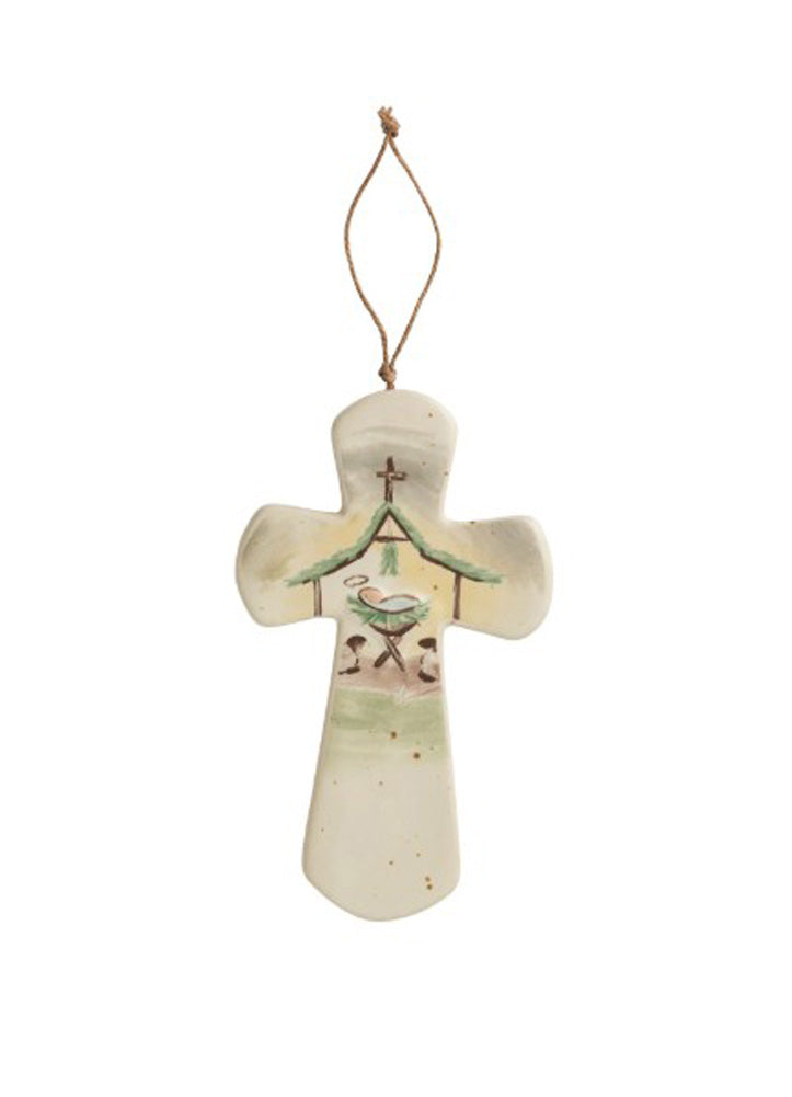 Manger Ceramic Nativity Cross by Mud Pie