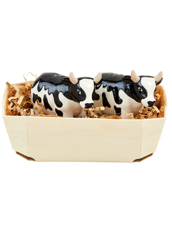 Farm Cow Salt and Pepper Basket by Mud Pie