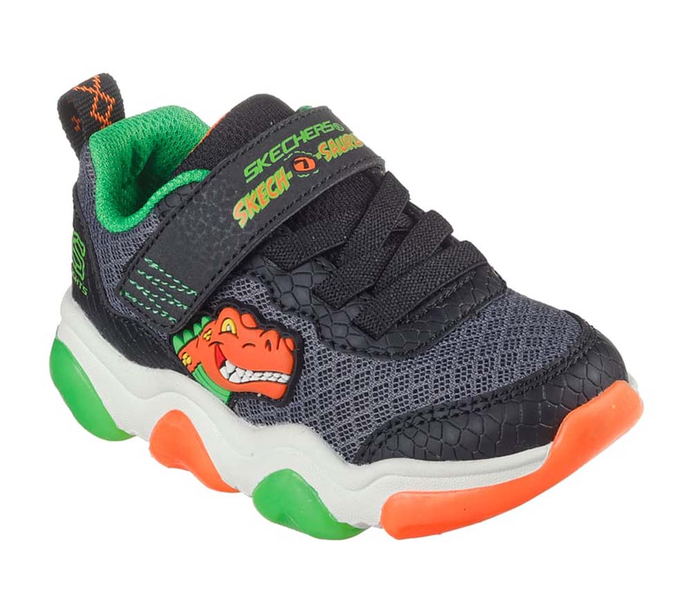 Mighty Glow 2.0 Dino Bolt in Black/Orange by Skechers