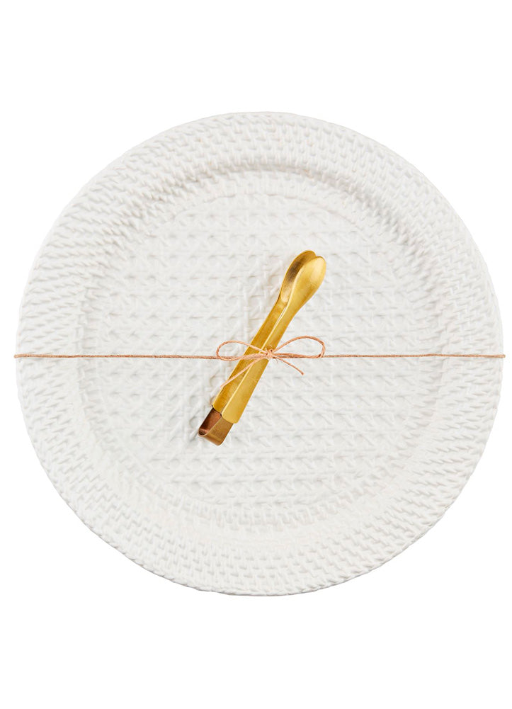 Wovn Stoneware Round Platter by Mud Pie