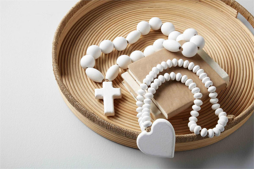 Heart Dec White Beads by Mud Pie