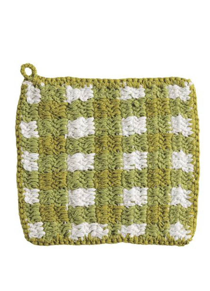Green Check Crochet Pot Holder by Mud Pie