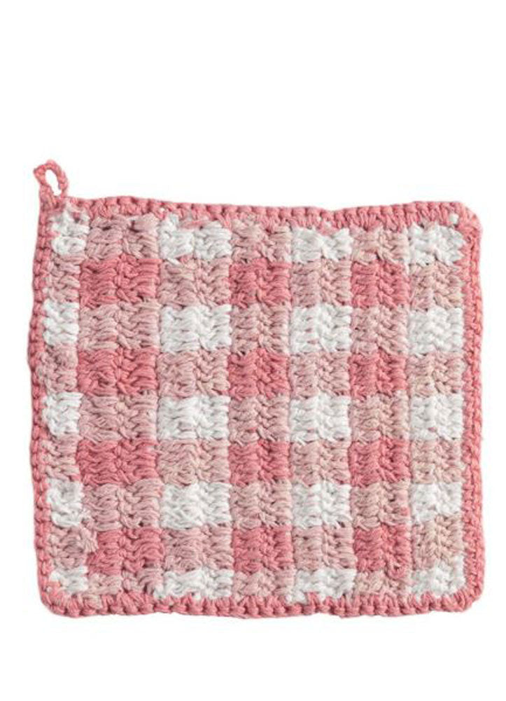 Pink Check Crochet Pot Holder by Mud Pie