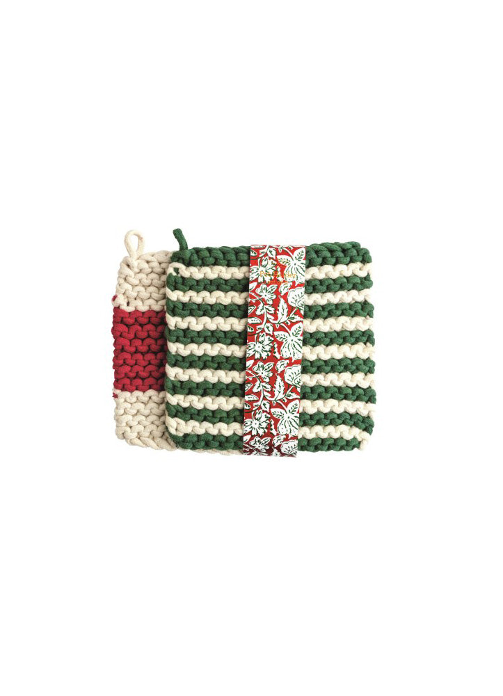 Green Stripe Pot Holder Set by Mud Pie