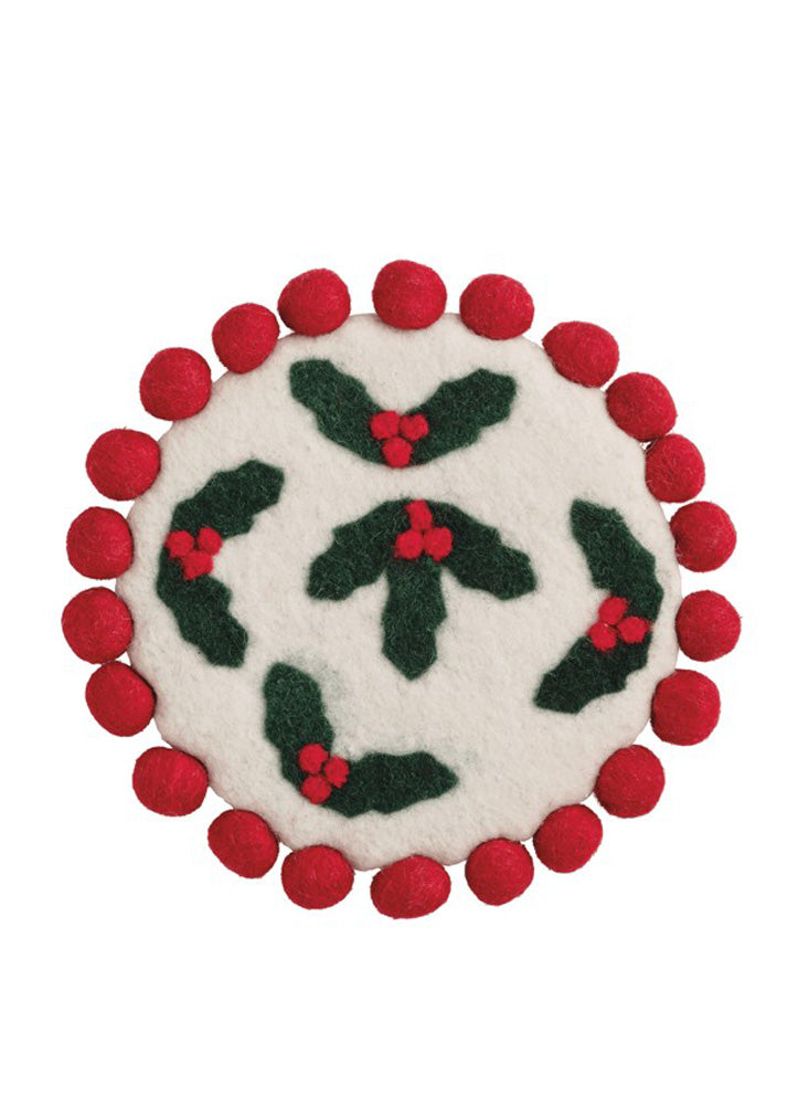 Holly Christmas Felted Trivet by Mud Pie