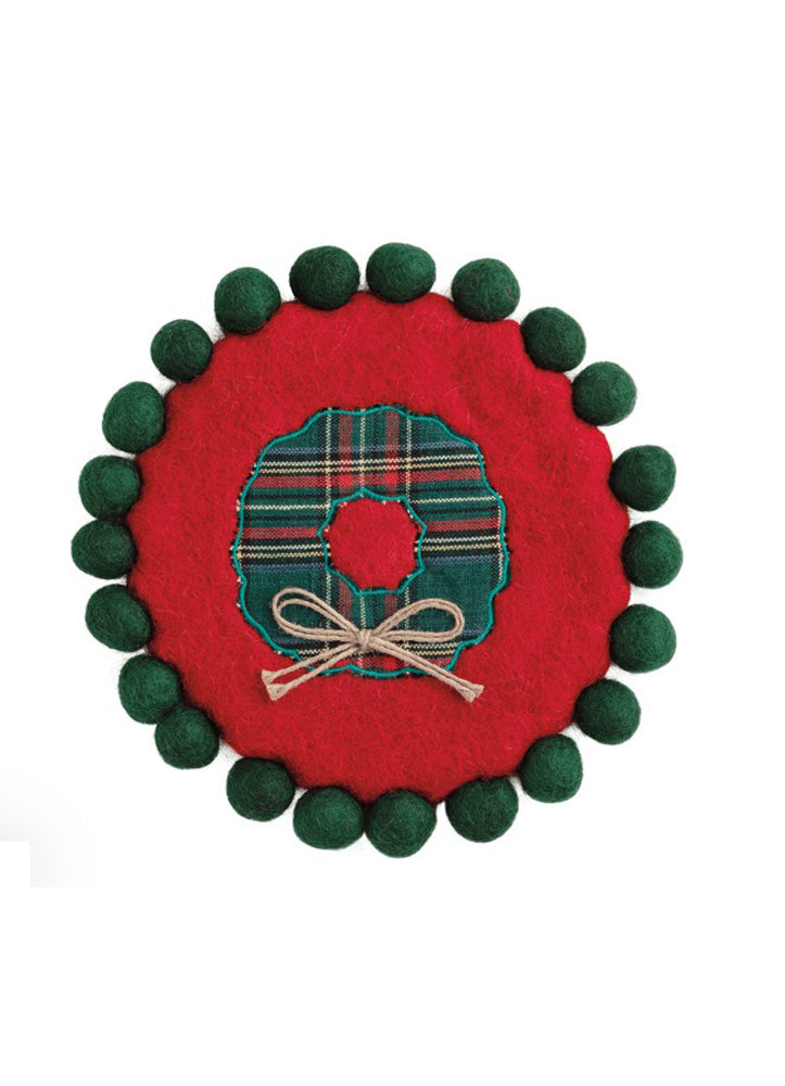 Wreath Christmas Felted Trivet by Mud Pie