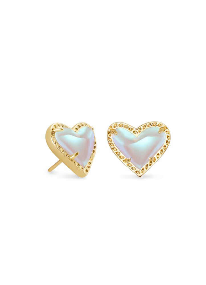 Ari Heart Stud Earring Gold Dichroic Glass by Kendra Scott