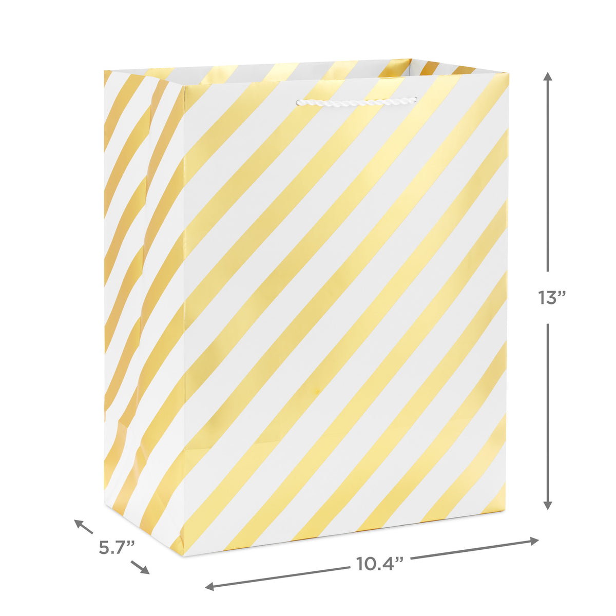 Hallmark 13" Gold and White Diagonal Stripes Large Gift Bag
