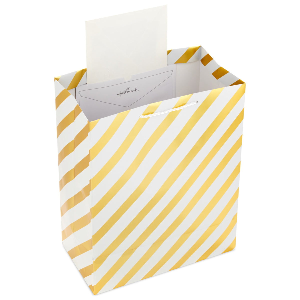 Hallmark 13" Gold and White Diagonal Stripes Large Gift Bag