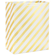 Hallmark 13" Gold and White Diagonal Stripes Large Gift Bag