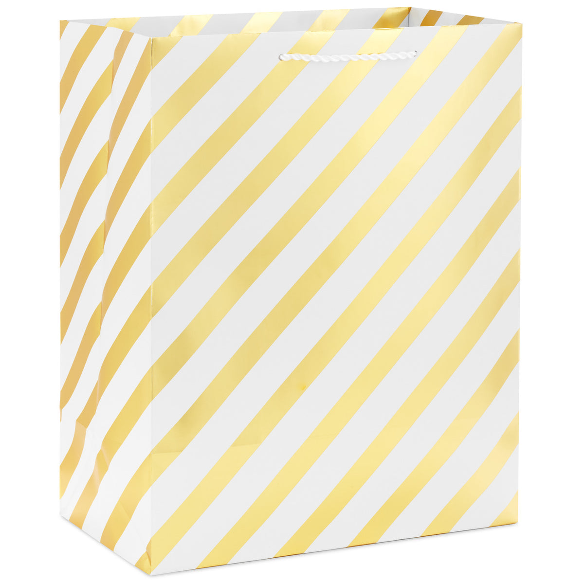 Hallmark 13" Gold and White Diagonal Stripes Large Gift Bag
