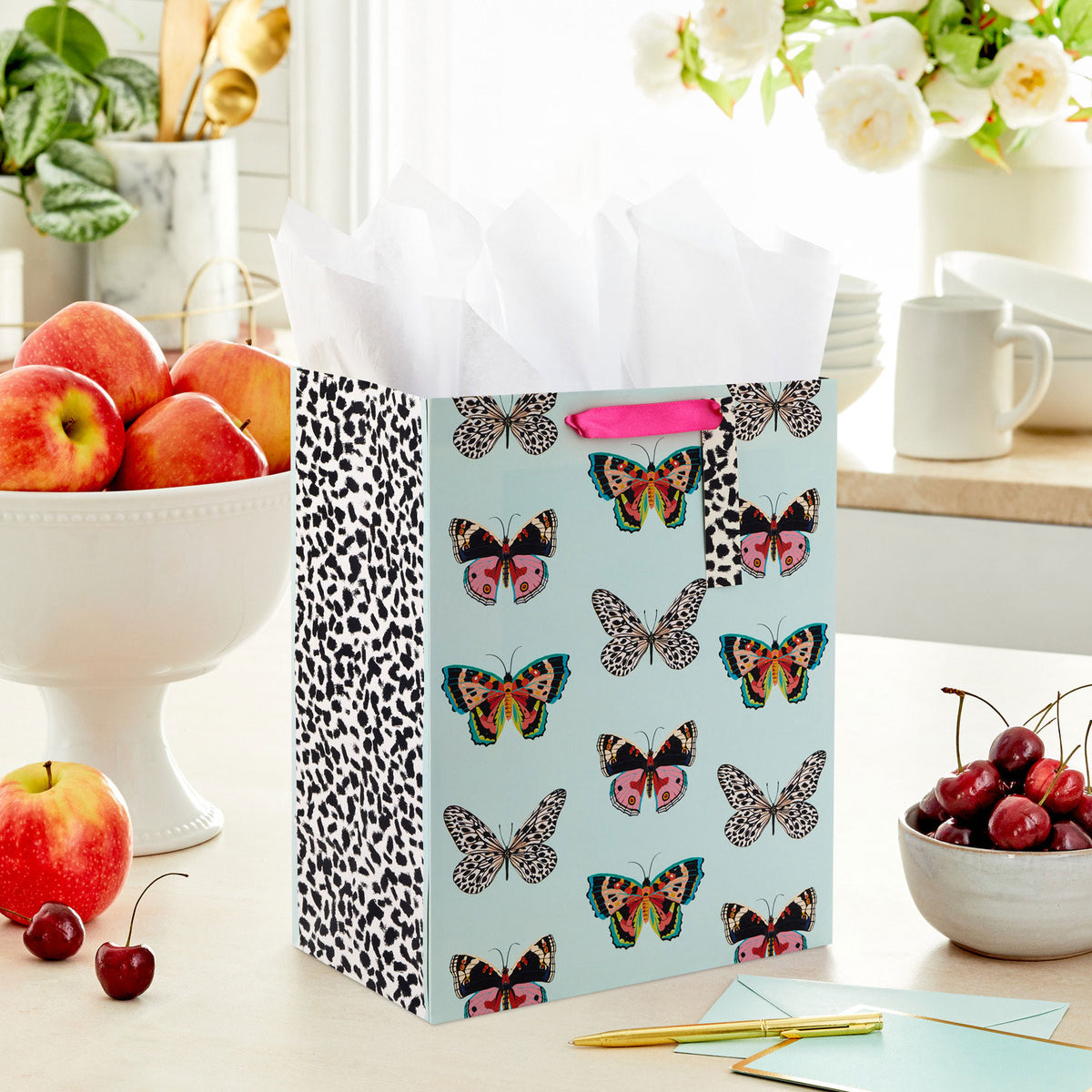 Hallmark 13" Butterflies on Mint Large Gift Bag
