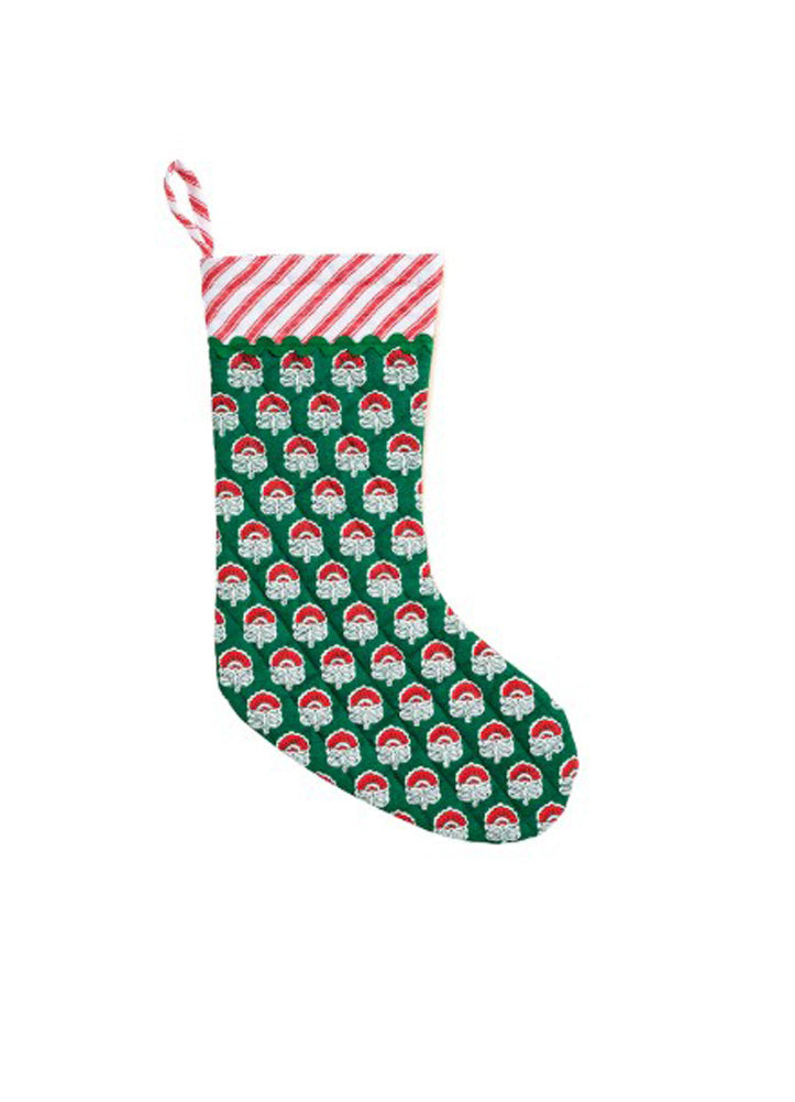 Green Block Quilted Stocking by Mud Pie