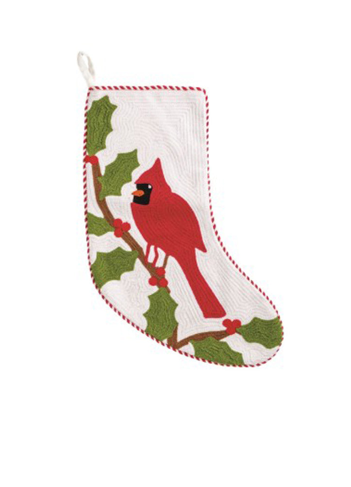 Crewel Cardinal Stocking by Mud Pie