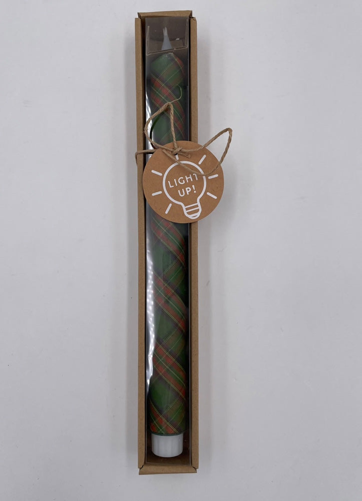 Green LED Tartan Taper Candle by Mud Pie