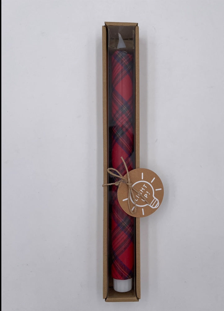 Red LED Tartan Taper Candle by Mud Pie