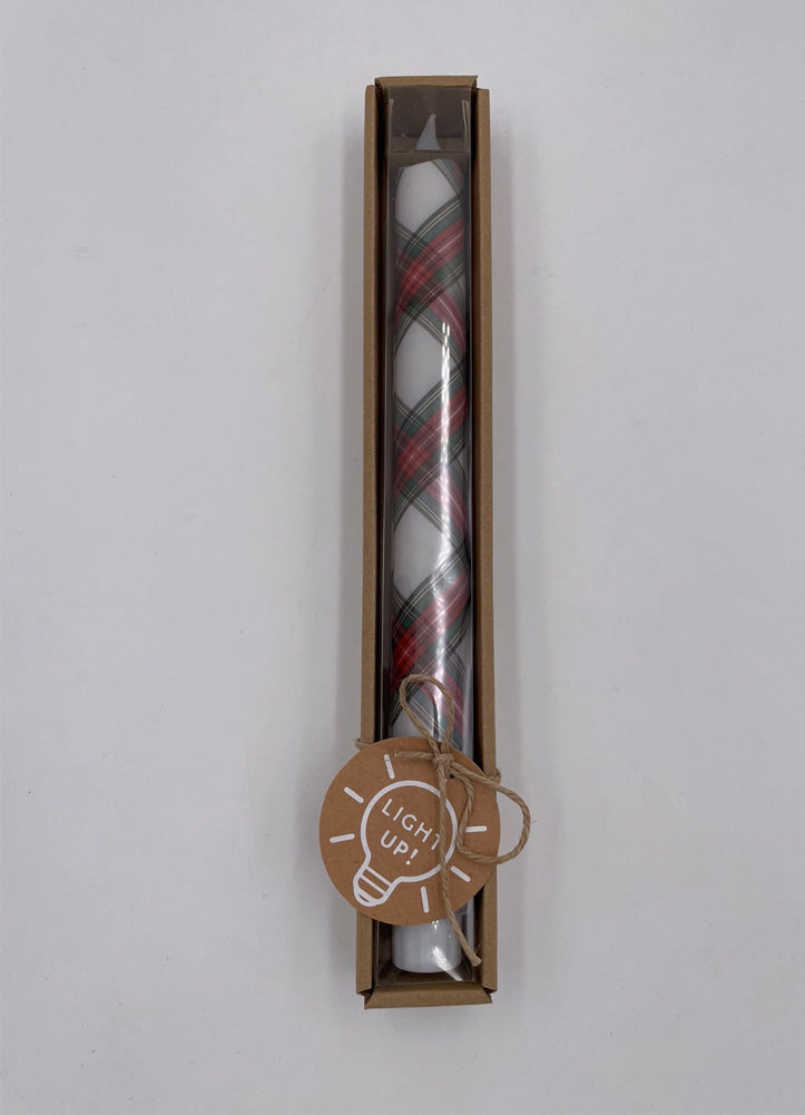 White LED Tartan Taper Candle by Mud Pie