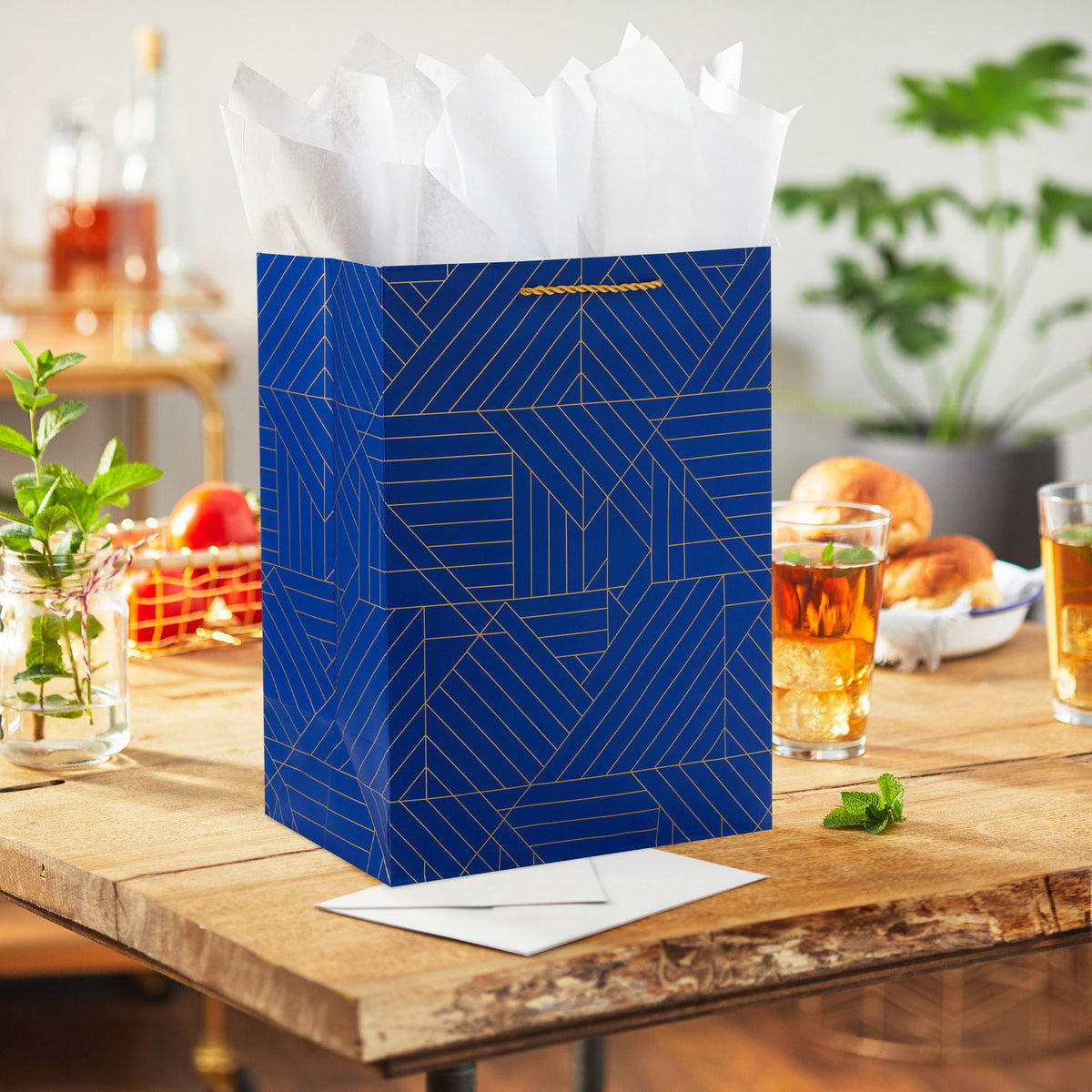 Hallmark 13" Gold Geometric on Navy Blue Large Gift Bag