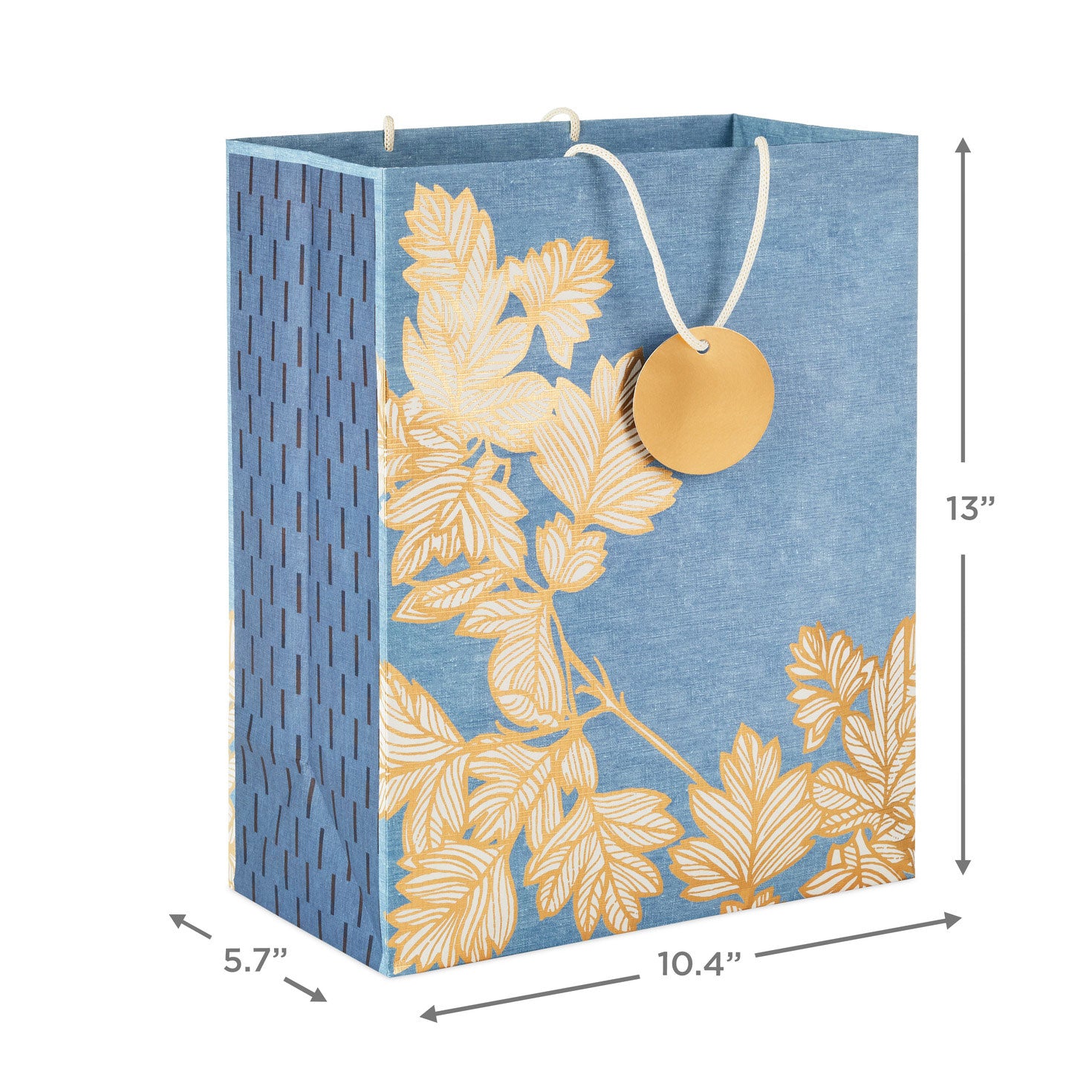 Hallmark 13'' Gold Leaves on Chambray Blue Large Gift Bag