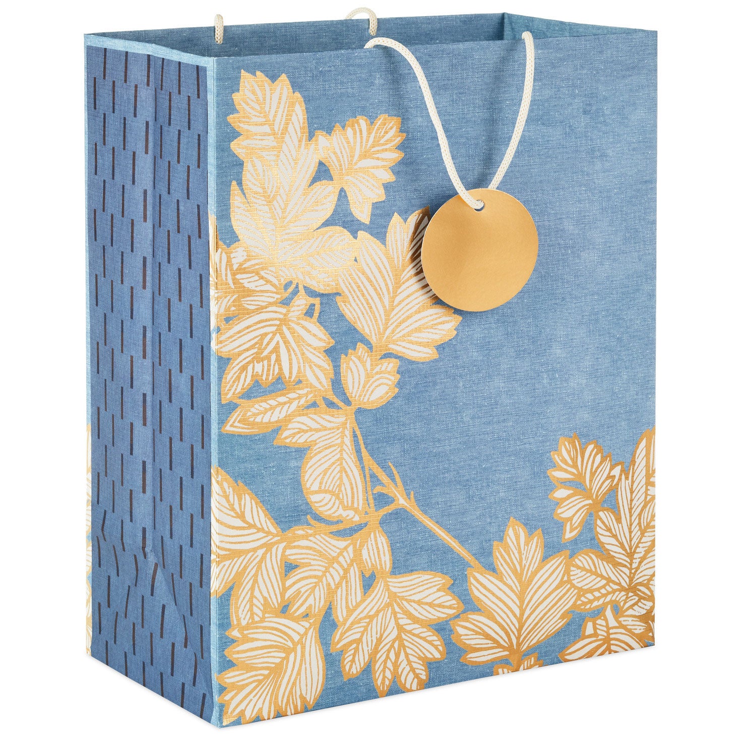 Hallmark 13'' Gold Leaves on Chambray Blue Large Gift Bag
