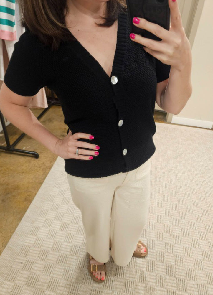 Mini Waffle Textured SS Cardigan in Black by Staccato