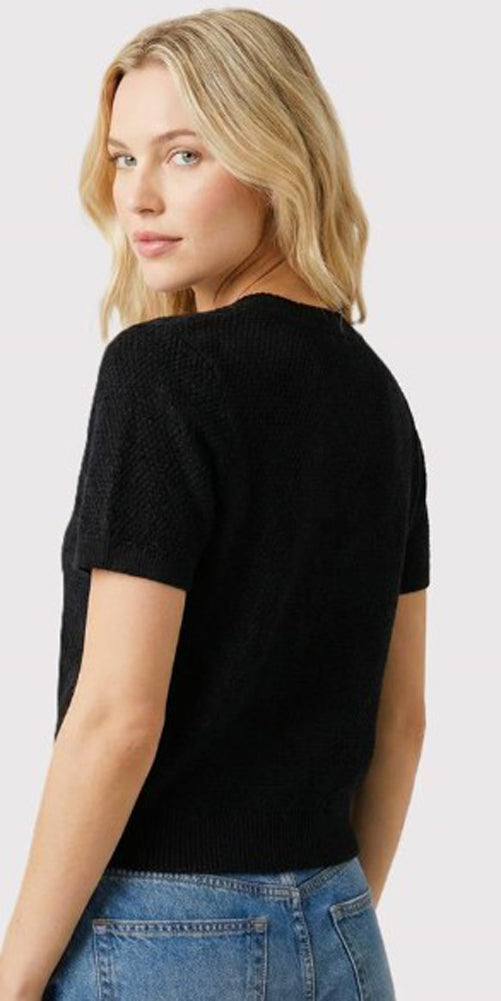 Mini Waffle Textured SS Cardigan in Black by Staccato