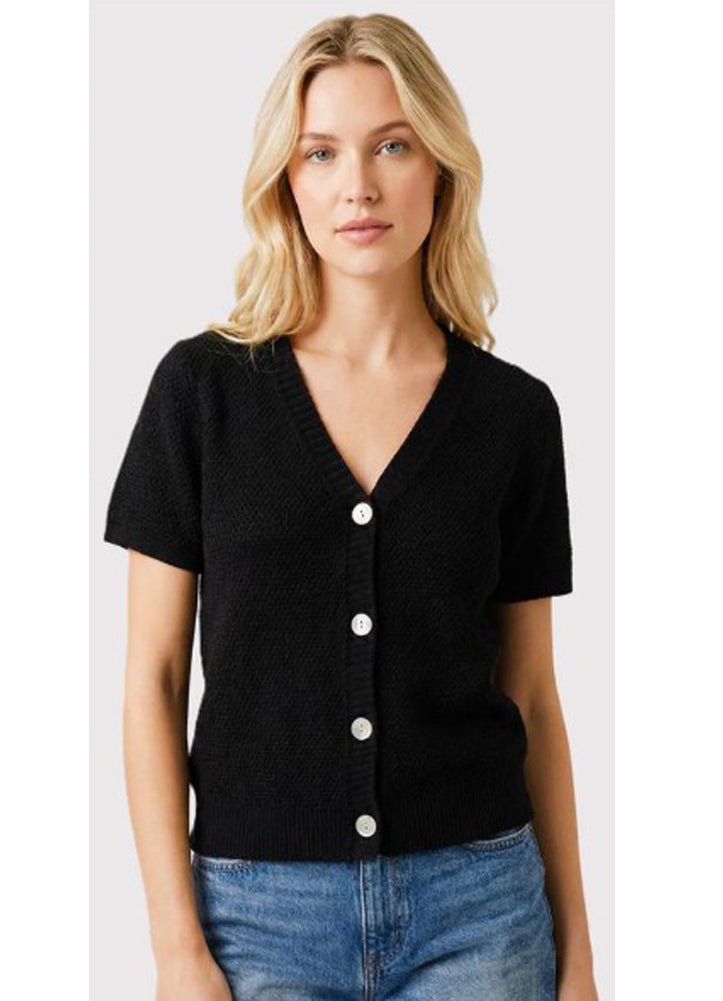 Mini Waffle Textured SS Cardigan in Black by Staccato