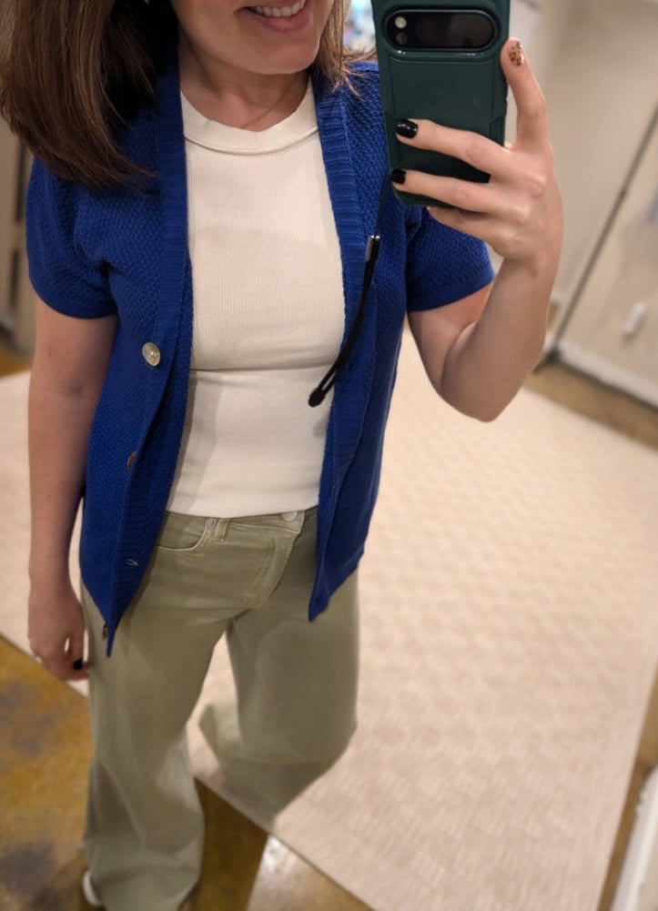 Mini Waffle Textured SS Cardigan in Royal by Staccato