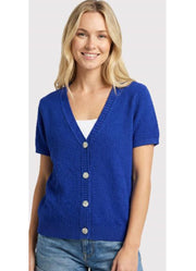 Mini Waffle Textured SS Cardigan in Royal by Staccato