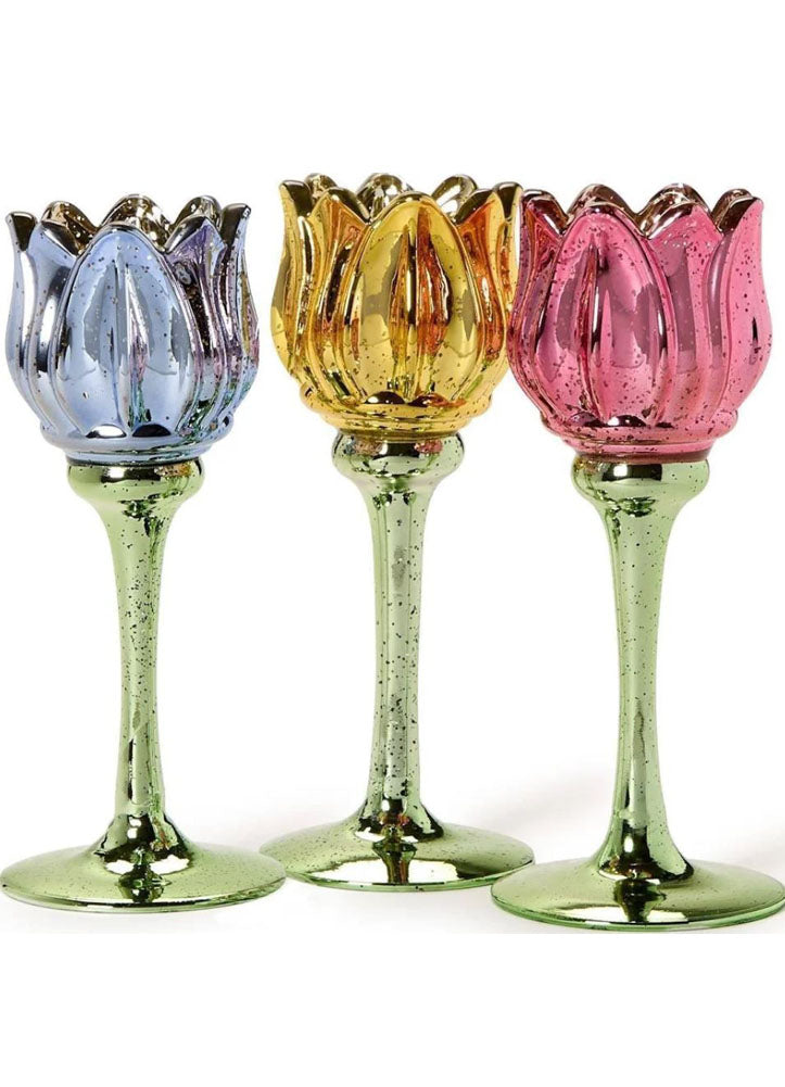 Asst Tulip Stemmed Tealight Candleholder by Twos Company