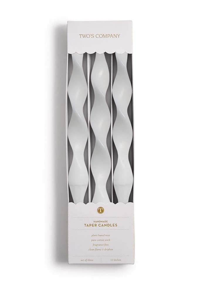 Twist and Glow White Taper Candles by Twos Company
