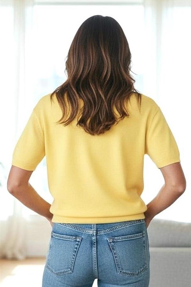 Solid Basic Half Sleeve Sweater in Lemon by Staccato