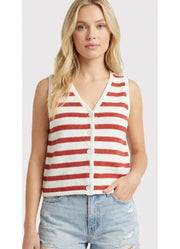 Striped Button Down Sweater Vest in Ivory/Red by Staccato
