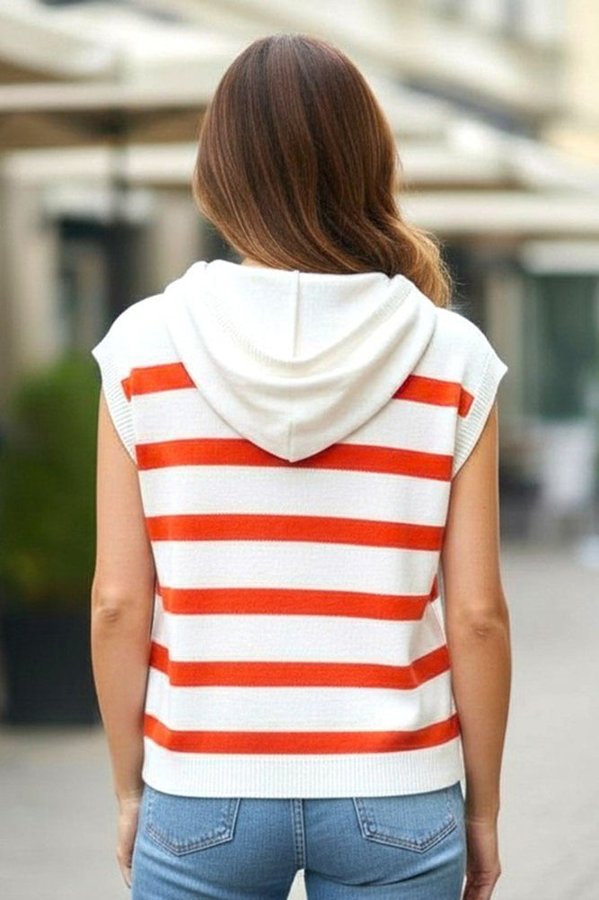 Hooded Striped SS Sweater in Ivory/Orange by Staccato