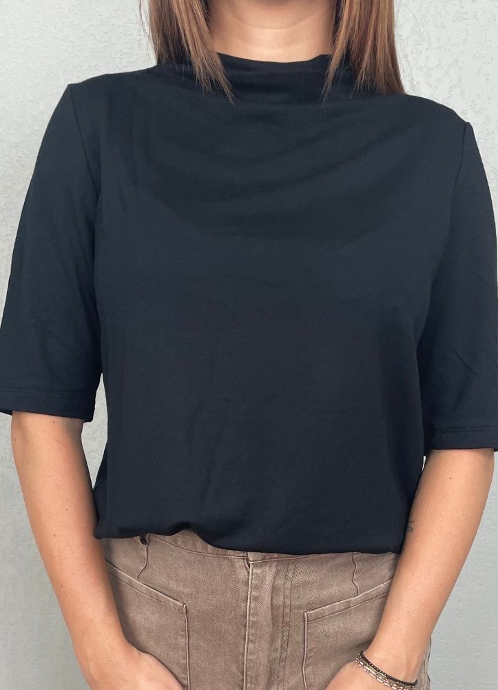 Funnel Neck Elbow Sleeve Knit Top in Black by Tribal