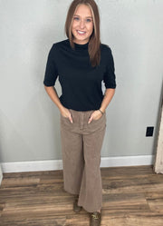 Funnel Neck Elbow Sleeve Knit Top in Black by Tribal