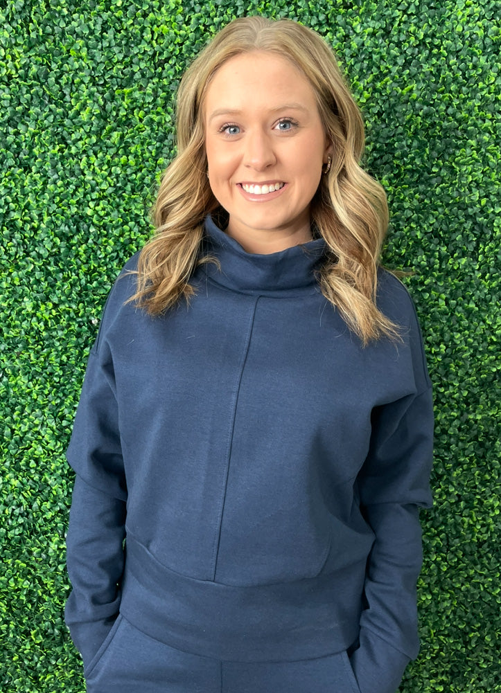 Mock Neck Pullover in Navy by Keren Hart