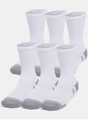 Perf Tech 6pk Crew Socks in White by Under Armour