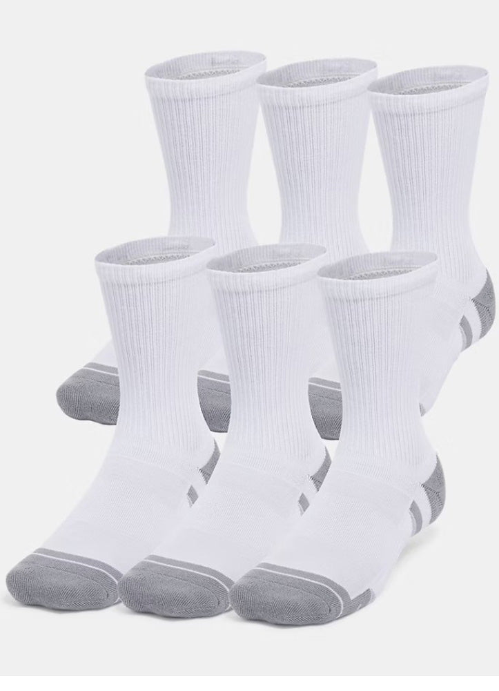 Perf Tech 6pk Crew Socks in White by Under Armour