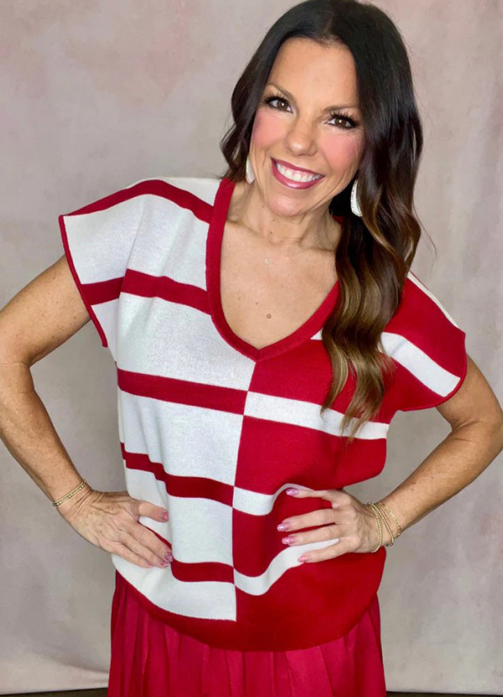 Hannah Sweater in Crimson/White by Mary Square