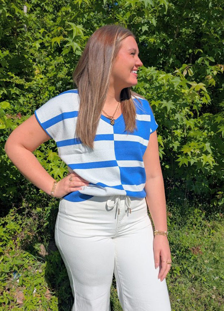 Hannah Sweater in Blue/White by Mary Square