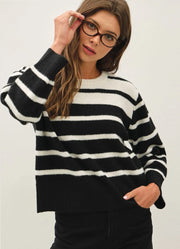 Striped Cozy Knit Sweater in Black by Be Cool