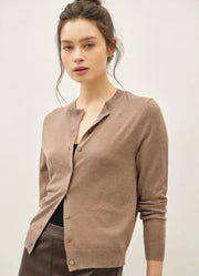 Classic Button Down Cardigan in Brown by Be Cool