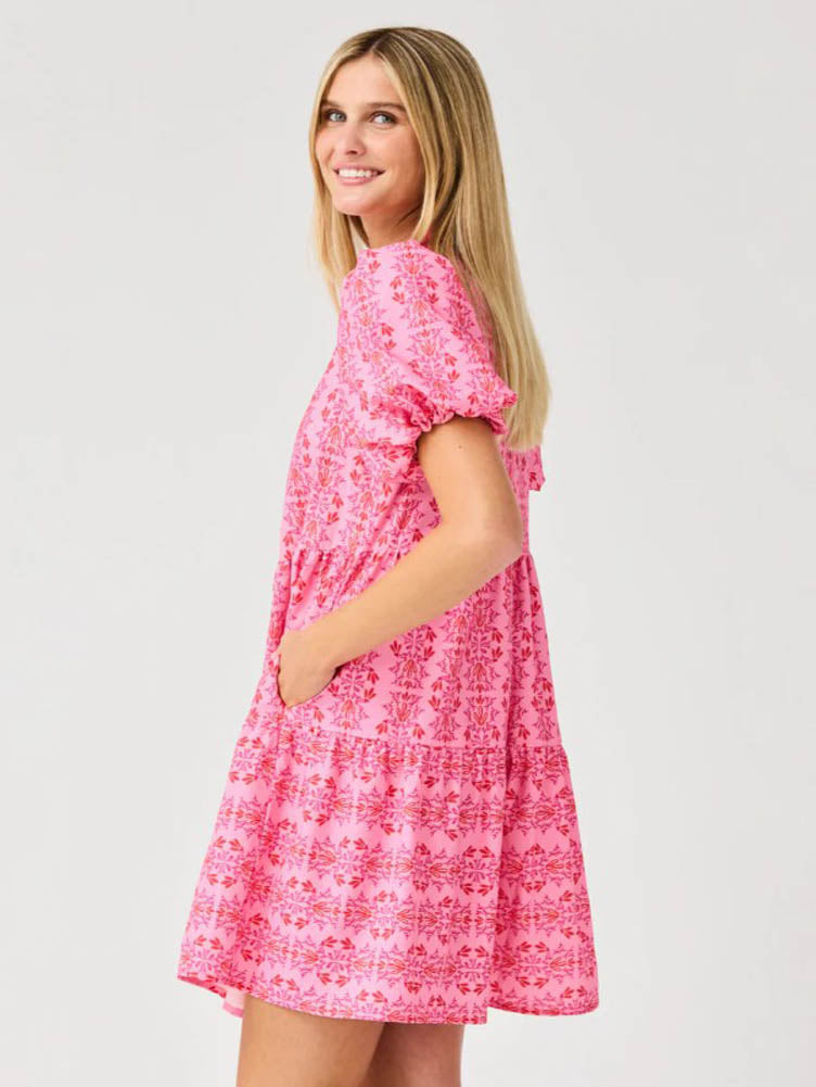 Kinsley Heirloom Vine Pink Mini Dress by Mary Square