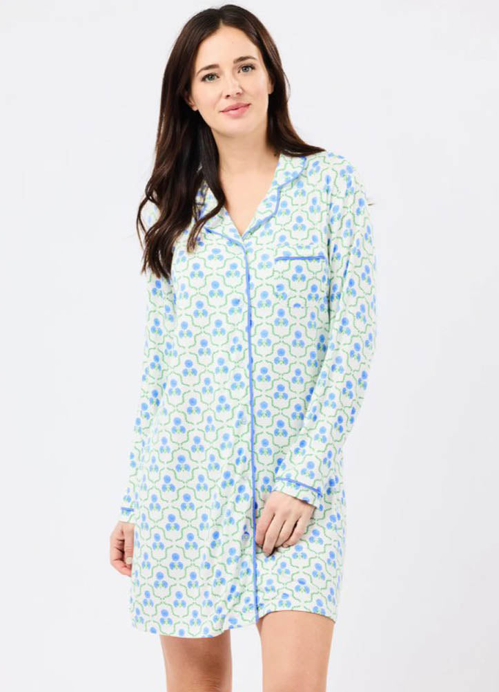 Charlotte Sweetbriar Lattice Blue Nightshirt by Mary Square