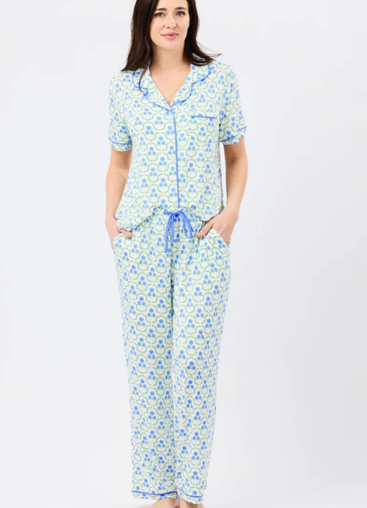 Charlotte Sweetbriar Lattice Blue Pant Set by Mary Square