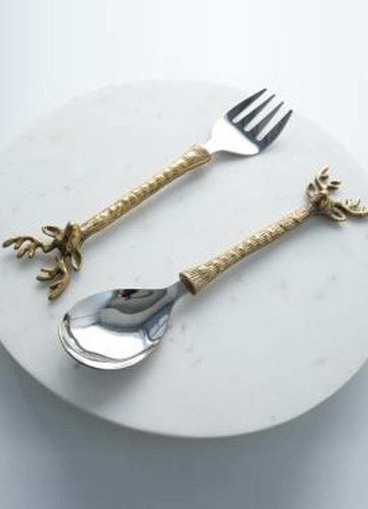 Salad Server with Gold Handle Set of 2 by ihi