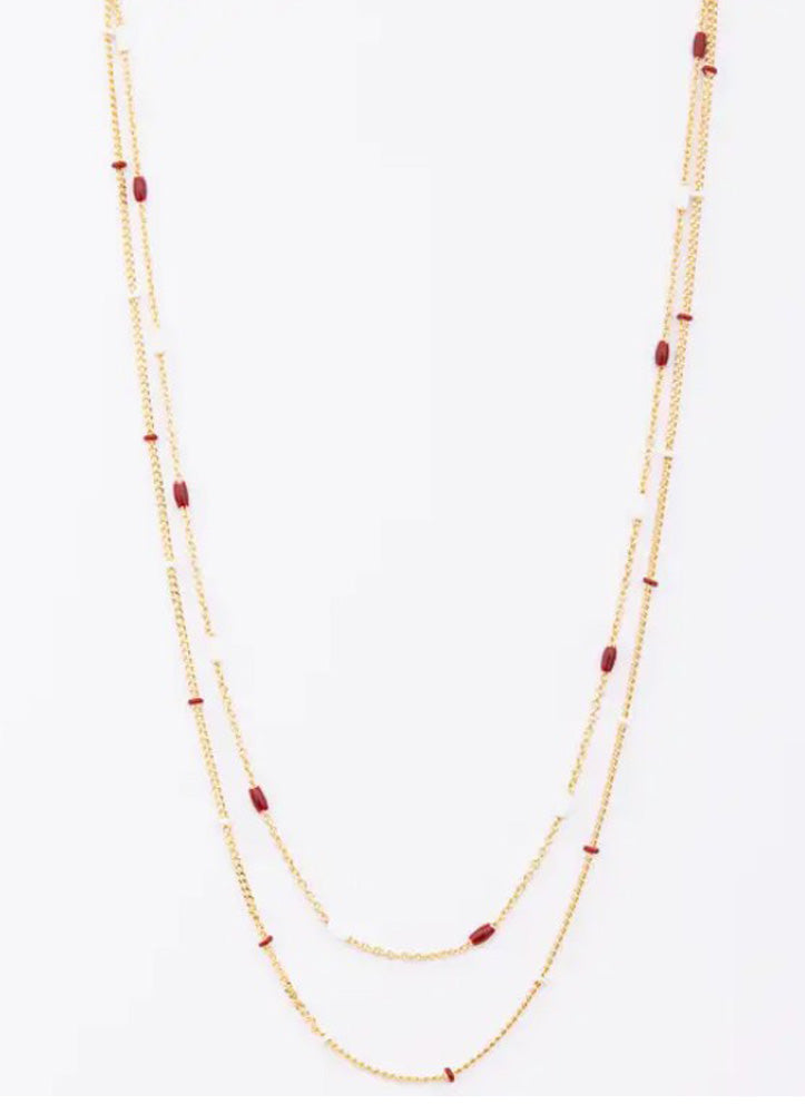 Lacy Crimson & White Necklace by Michelle McDowell